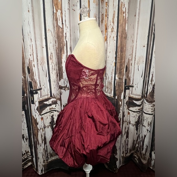 AKIRA Strapless Burgundy Dress - Picture 3 of 8